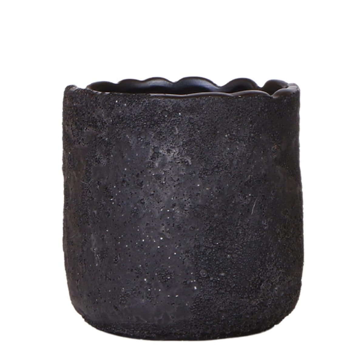 Zwarte keramische sierpot met maan-textuur - Ø9 cm