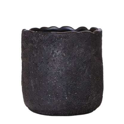 Zwarte keramische sierpot met maan-textuur - Ø9 cm