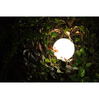 Outdoor Spittical Spit "Ball" D: 20 cm, for outdoor use, plastic ground spike, white, E27, - Garden lights