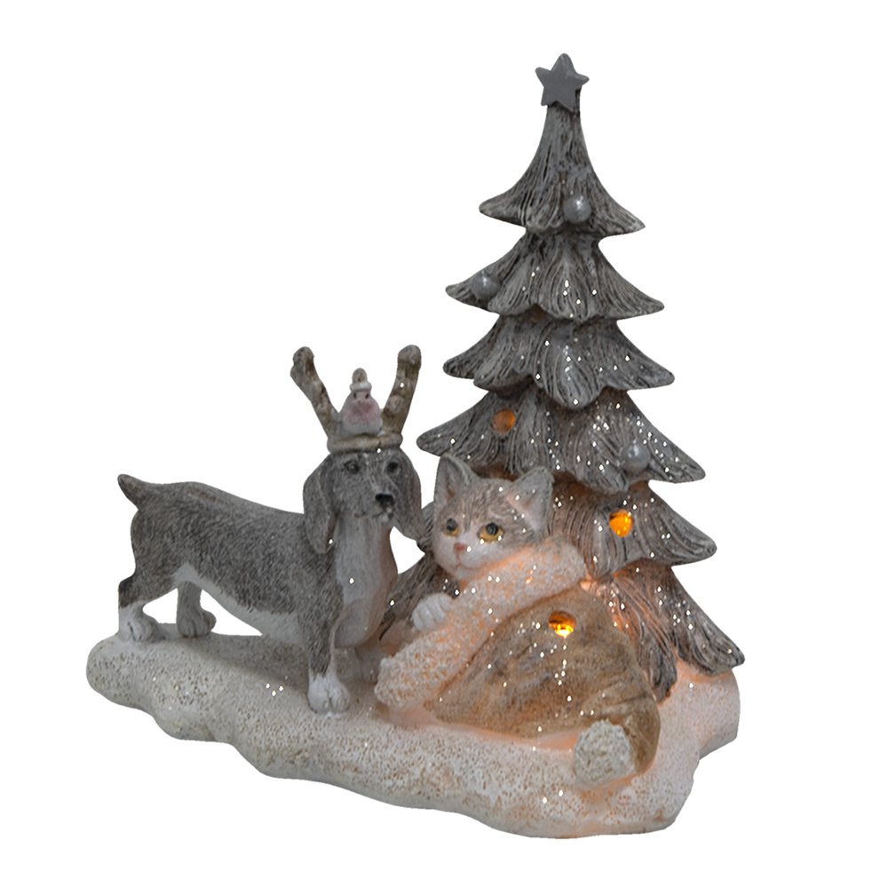 Beeld Dieren 16x10x15 cm LED Grijs Beige Polyresin Dieren Woonaccessoires