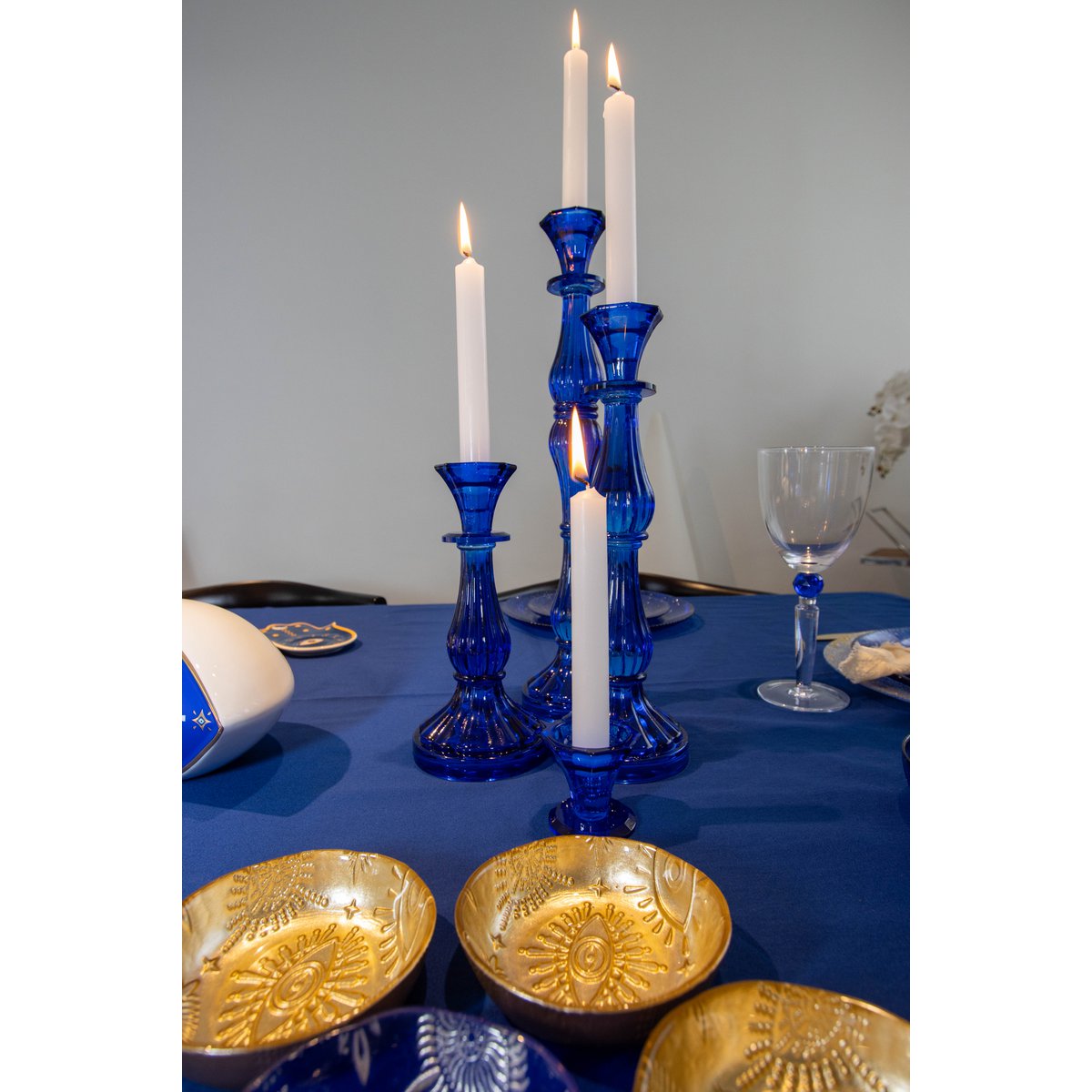 Kandelaar glas blauw 21 cm