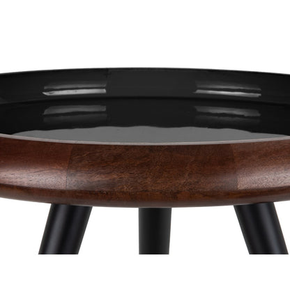 Bijzettafel 59x52 cm notenhout metaal zwart