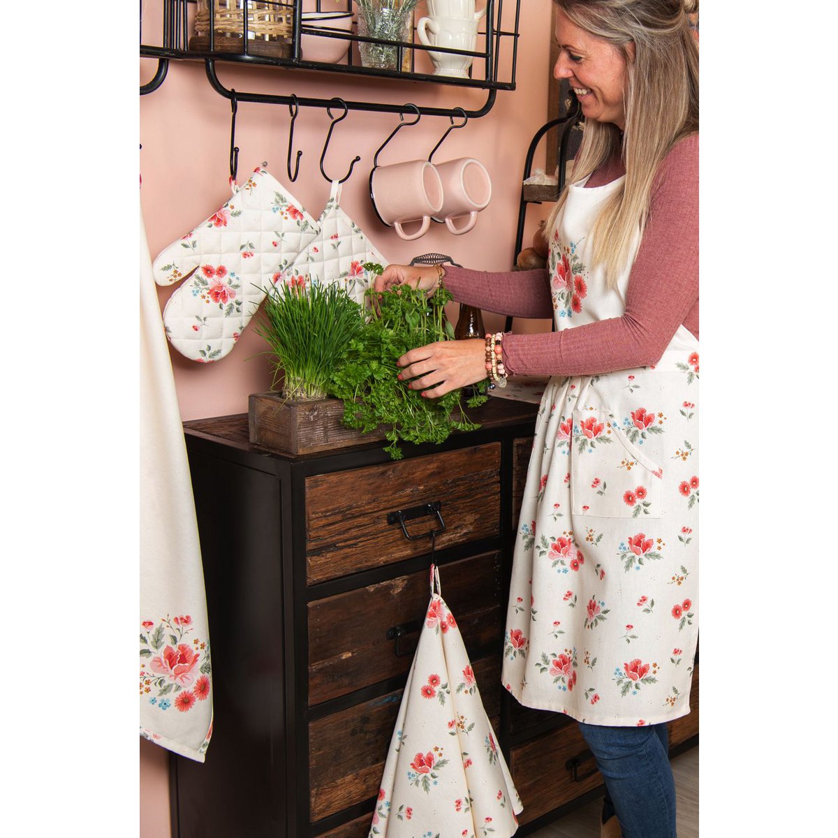 Servetten Katoen Set van 6 40x40 cm Beige Katoen Rozen Servet Stof