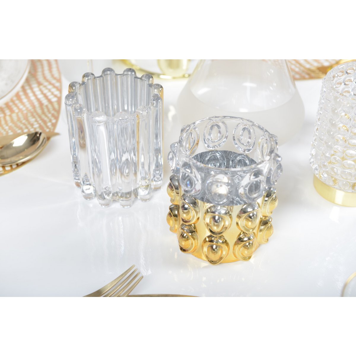 Kandelaar glas goud 9,5x9,5x10 cm