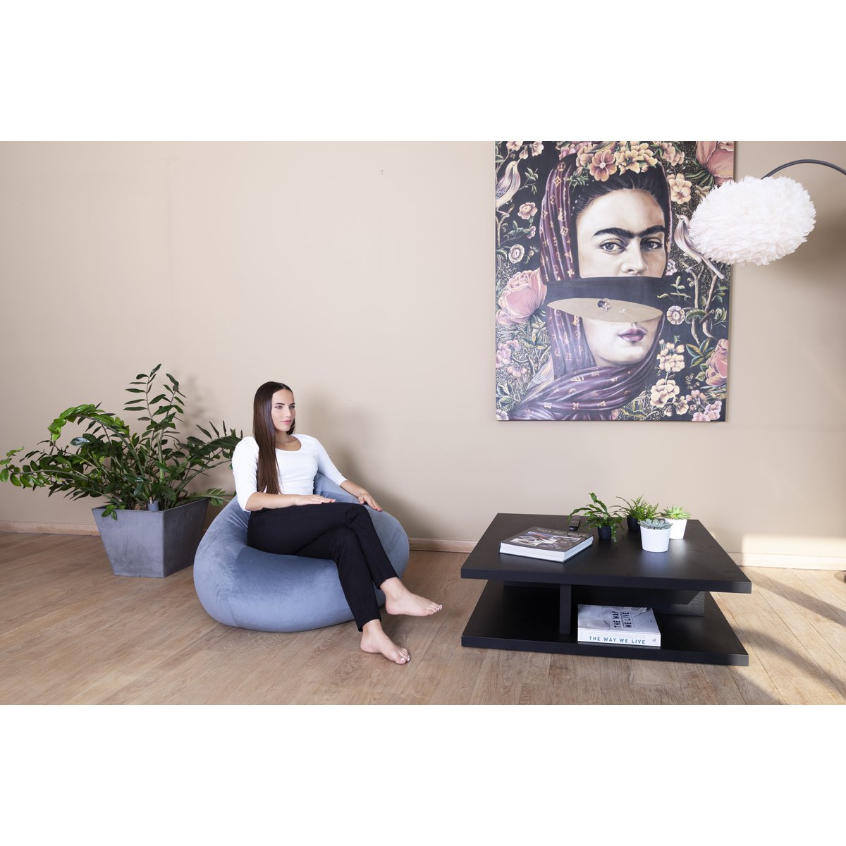 Poef grijs fluweel 75x75x110 cm