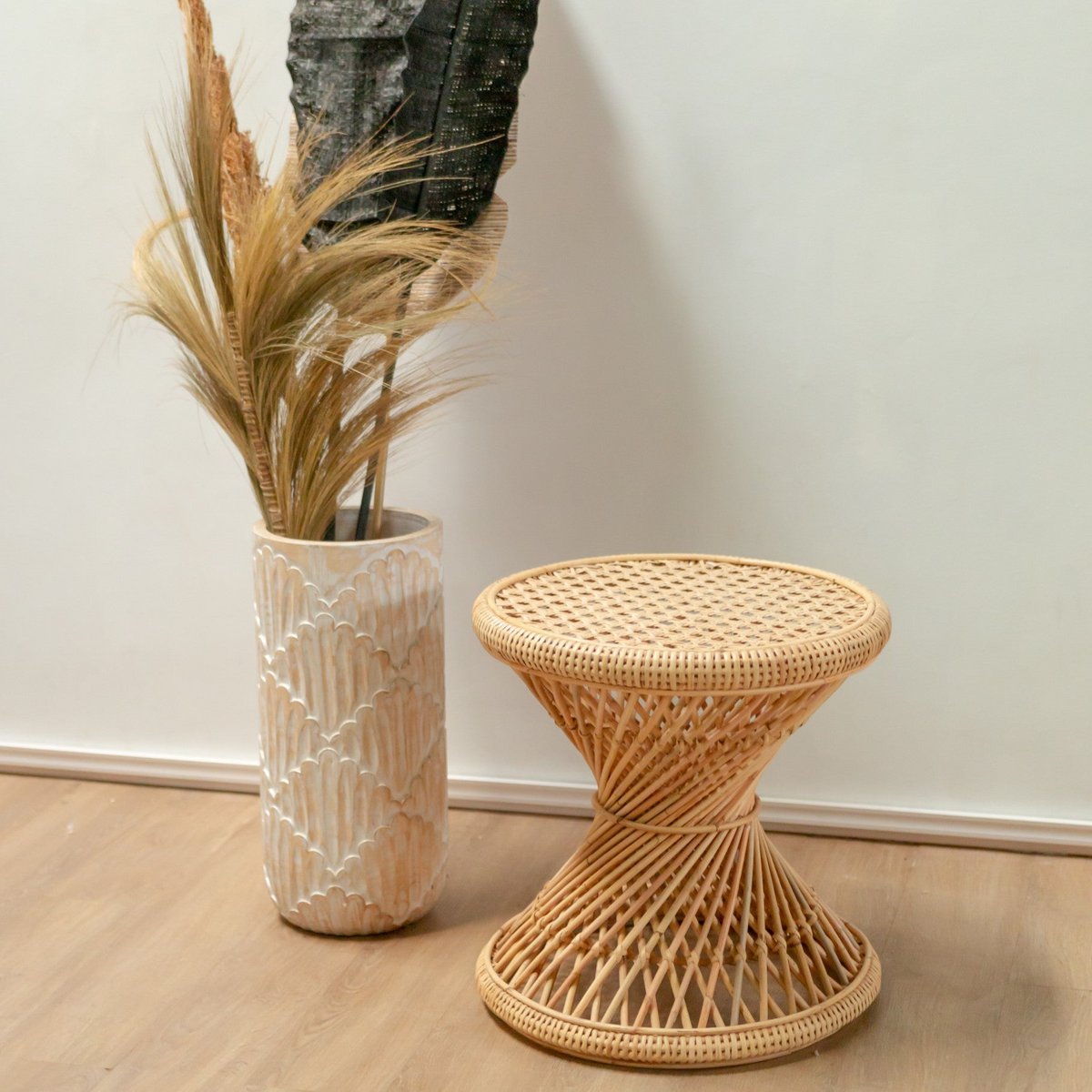 Rotan Bijzettafel Ronde Salontafel LUHU Beige 45 Cm