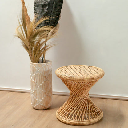 Rotan Bijzettafel Ronde Salontafel LUHU Beige 45 Cm