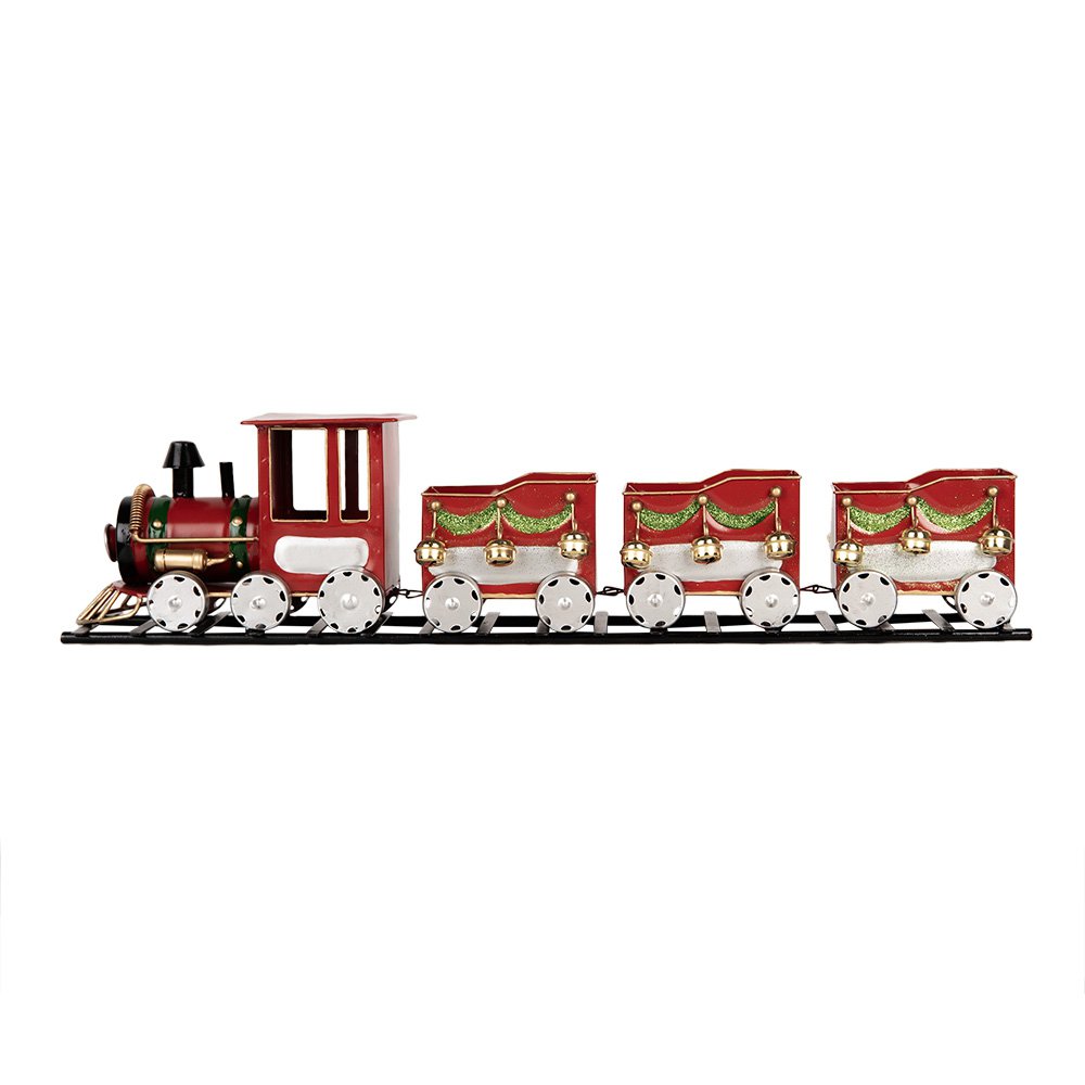 Decoratie beeld trein 58x12x14 cm rood metaal