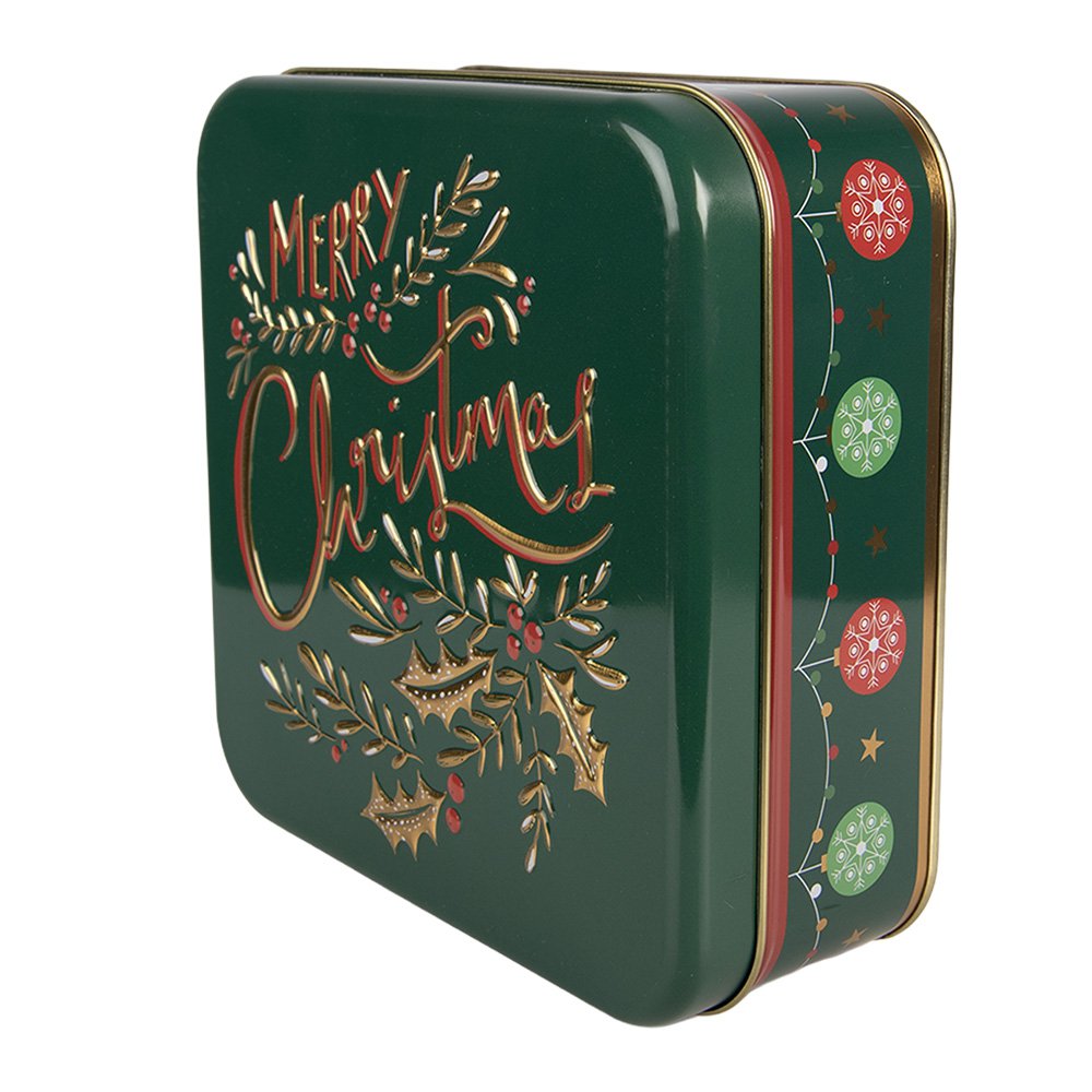 Storage Tin 17x17x6 cm Green Metal