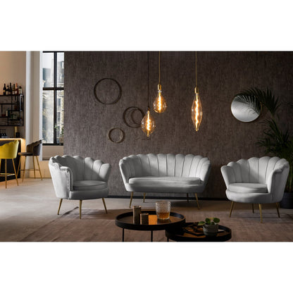 Zitbank lichtgrijs fluweel goudkleurig frame 136x78x77 cm