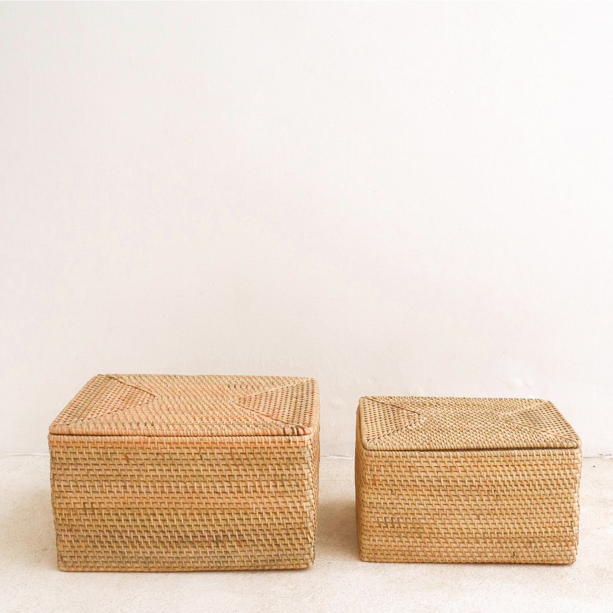 Opbergmand met deksel rotan beige
