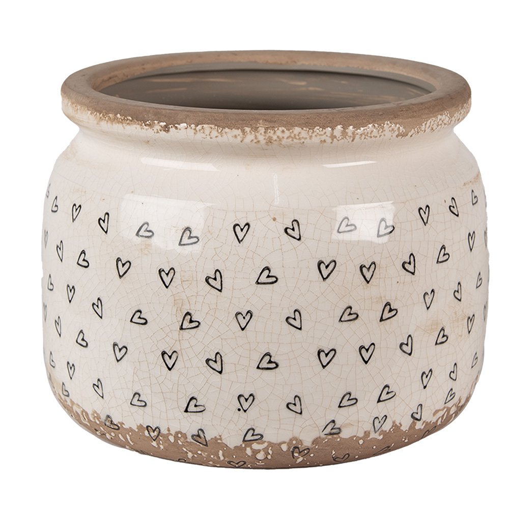 Bloempot Ø 20x15 cm beige zwart keramiek