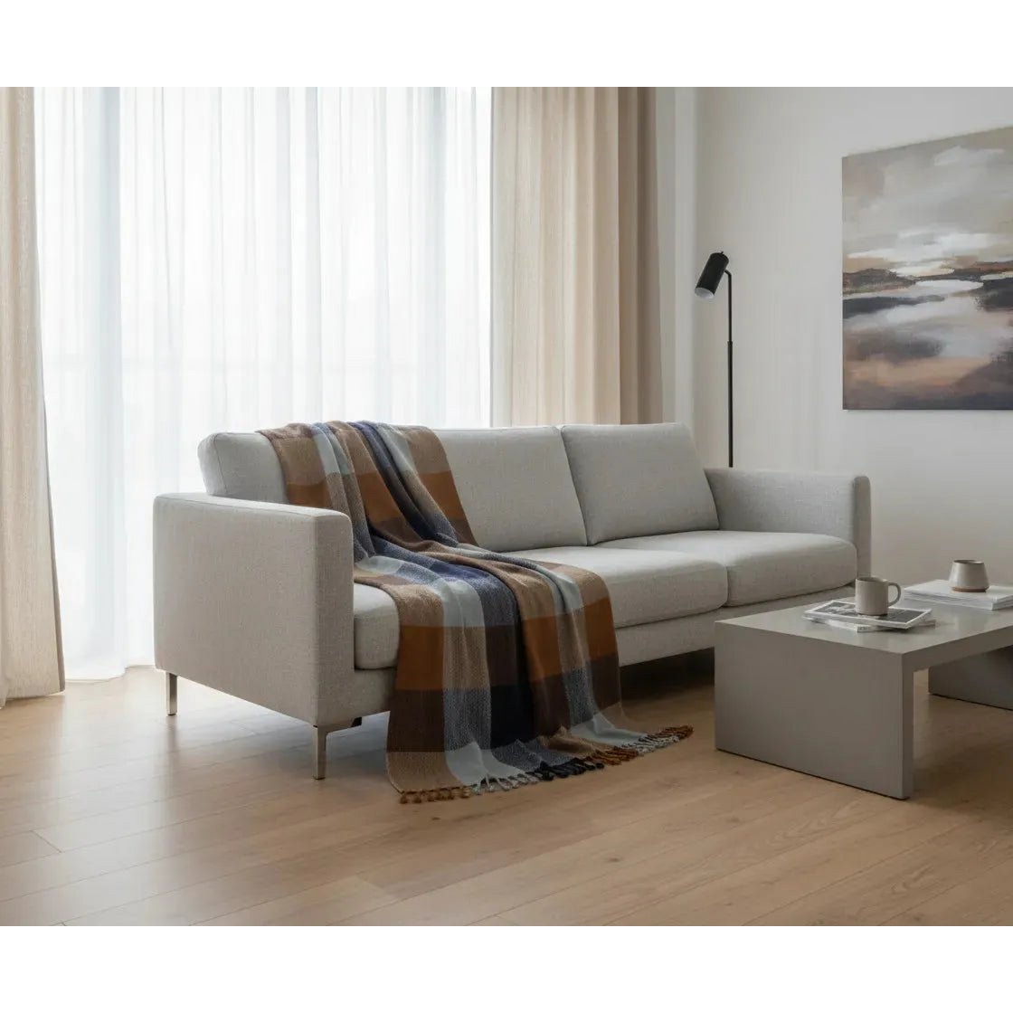Multicolor Checked Plaid / Sofa Throw – Stylish Throw with Fringes – 130×170 cm – Urbane Hide