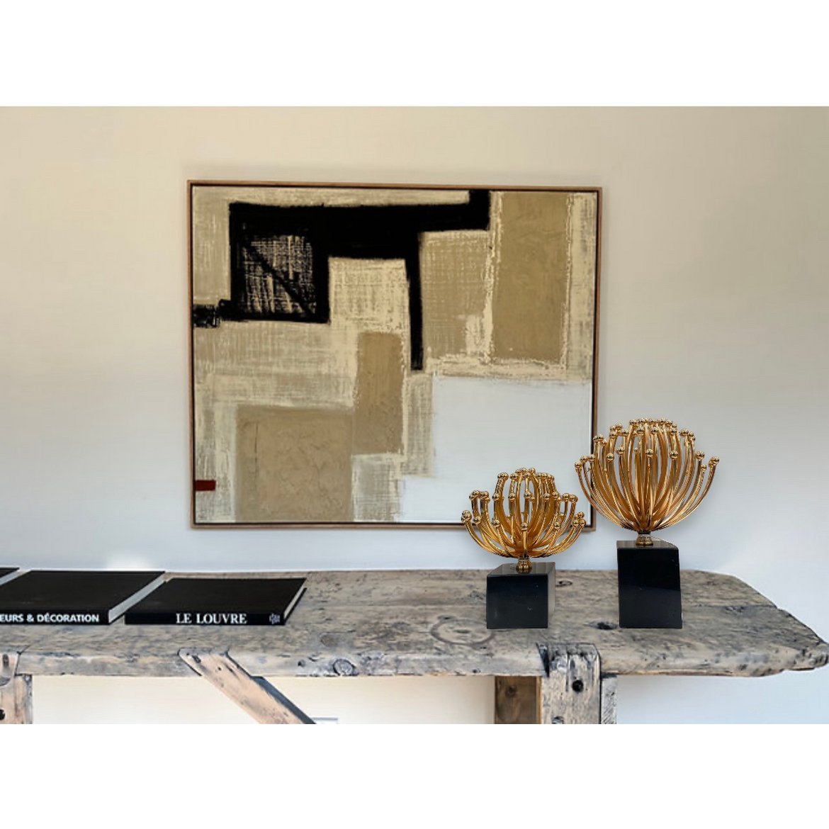 Bloemdecoratie metaal goud zwart 26x23 cm