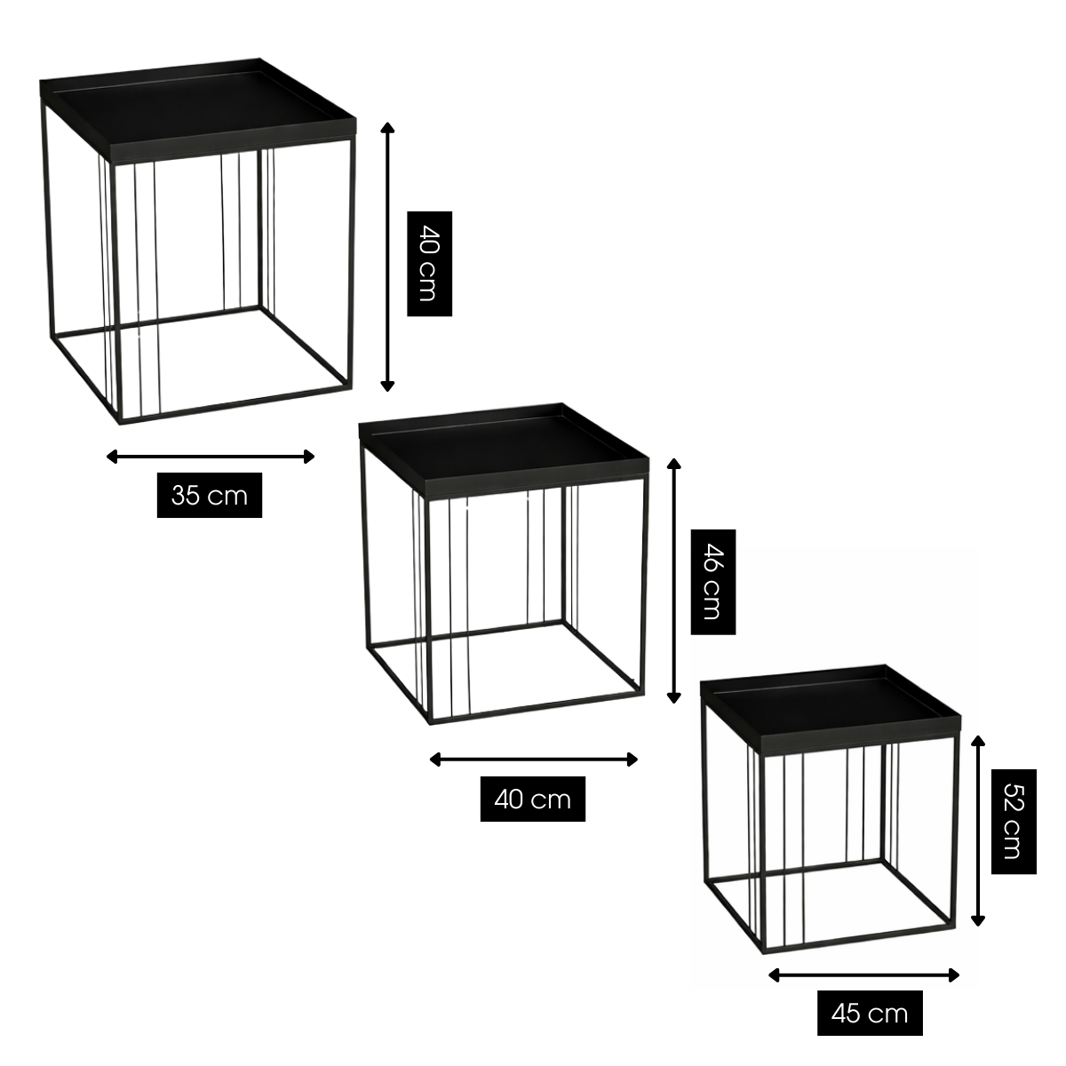Bijzettafel set 3 stuks metaal zwart