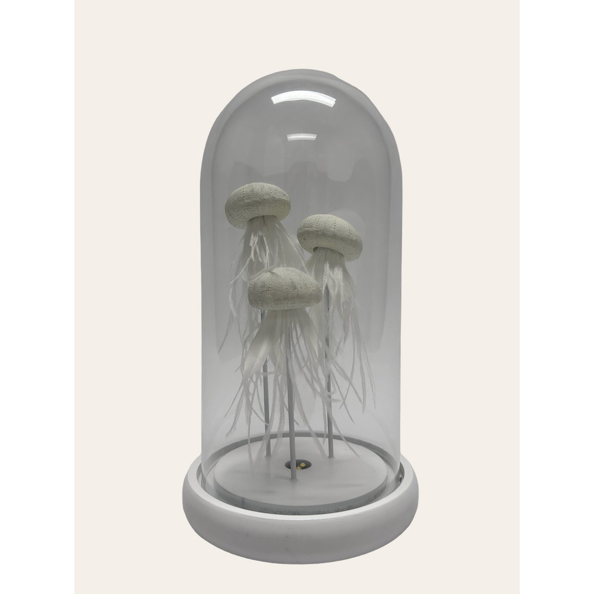 Decoratiestuk glazen stolp met witte kwallen