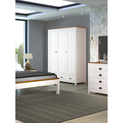 Kledingkast massief dennenhout wit bruin 136x185x54 cm