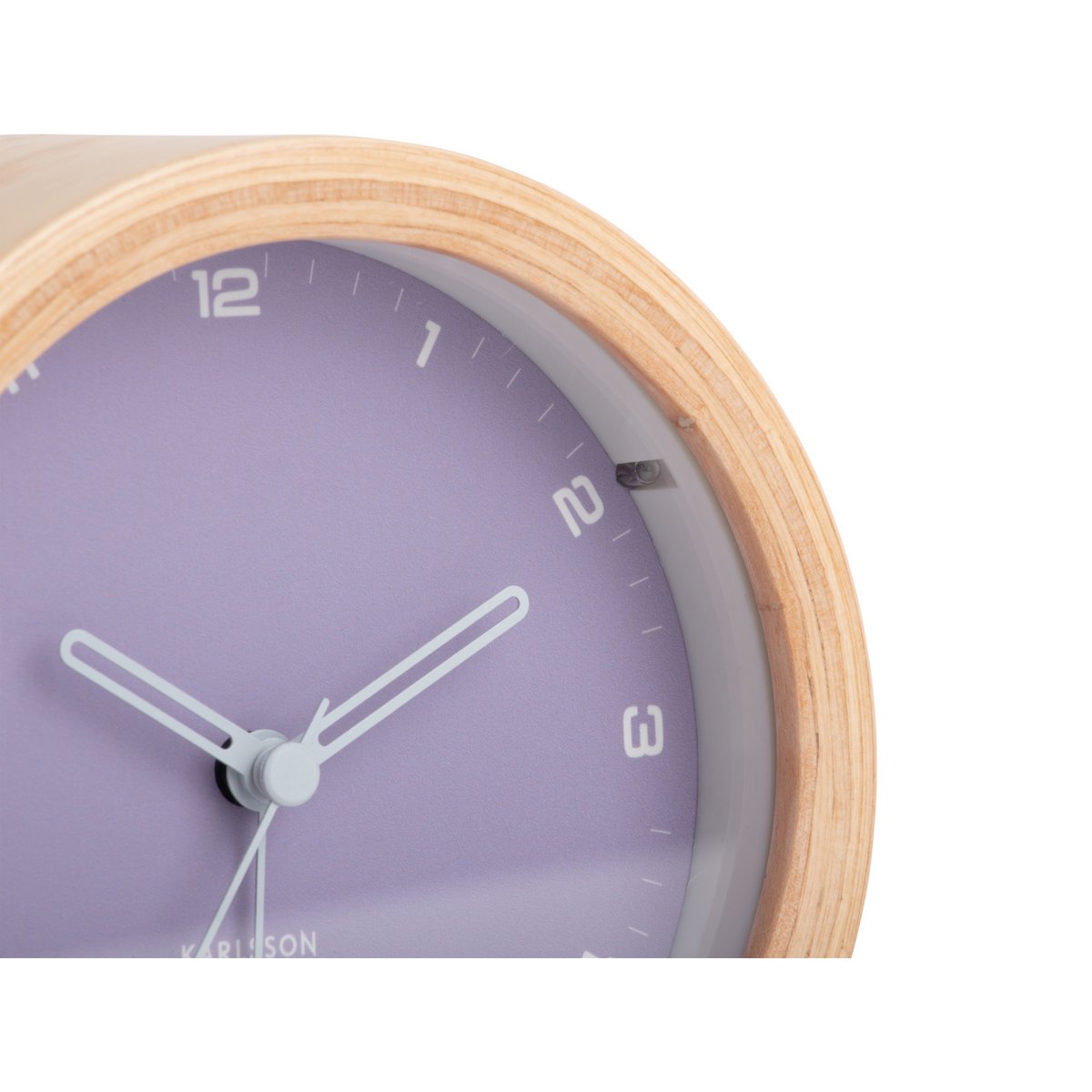 Wekker 12 cm hout paars nachtlicht