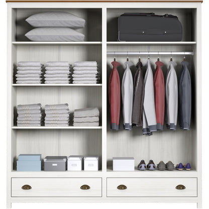 Kledingkast massief dennenhout 185x176x54 cm wit bruin