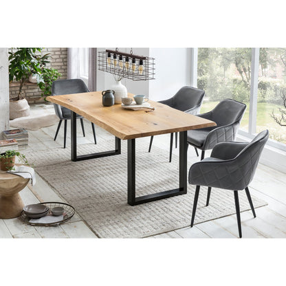 Eettafel 200x100x75 cm eikenhout massief zwart frame
