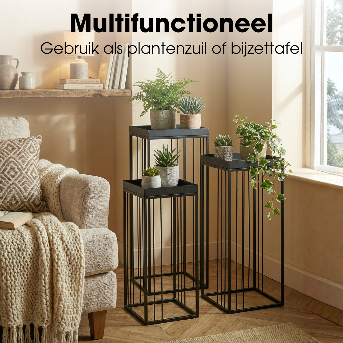 Bijzettafel set 3 stuks ijzer zwart