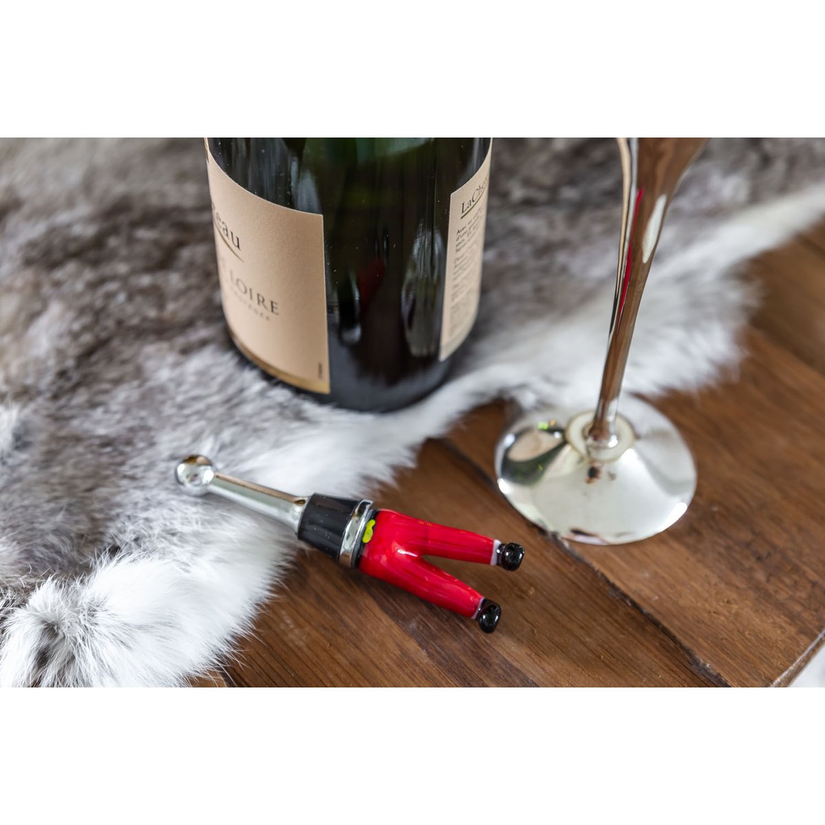 Flesafsluiting Santa Claus -benen (hoogte 10 cm) voor champagne, wijn en mousserende wijn, muranoglas