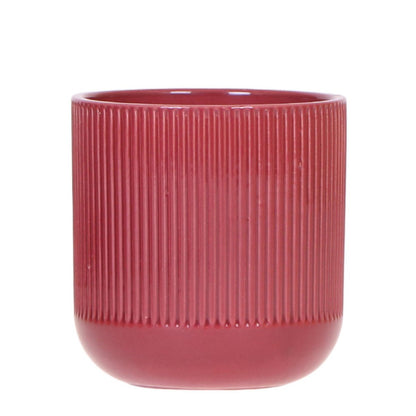 Plantenpot keramiek Ø9x10 cm rood ribbelpatroon