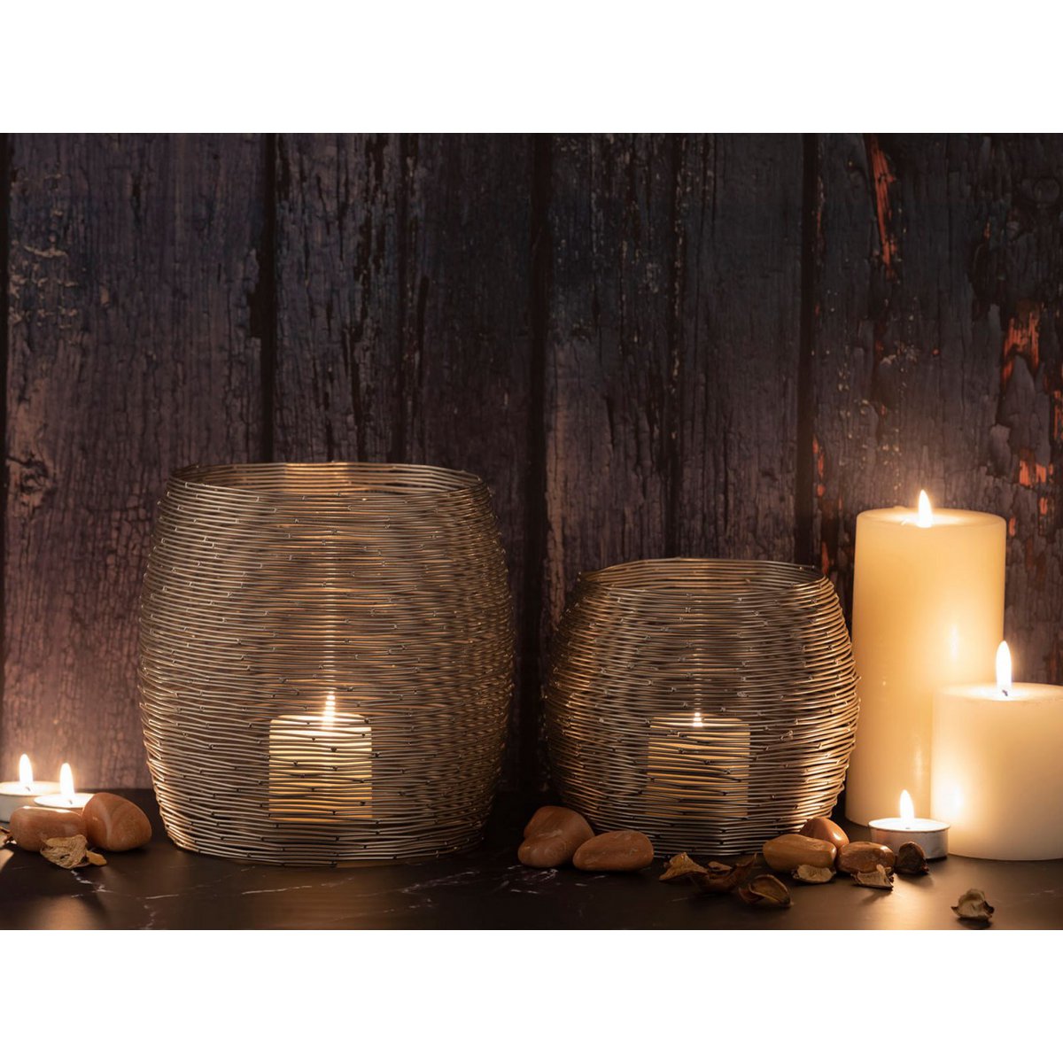 Tweedelige Theelichthouder Windlichten Parijs Goud Zilver