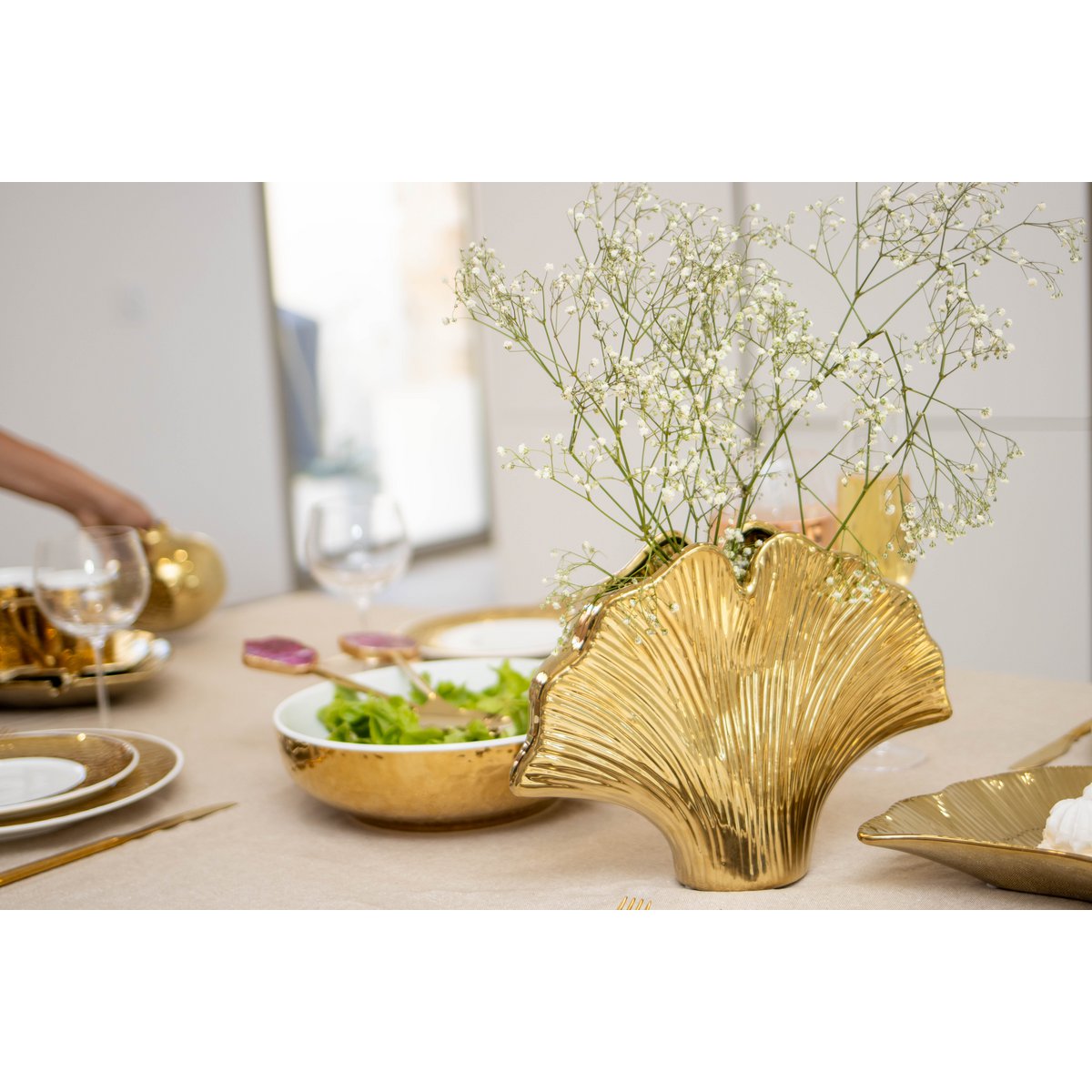 Vaas keramisch goud 29.5x7.5x22 cm