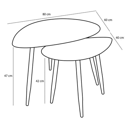 Bijzettafels set 2 zwart metaal L80 B60 H47 cm