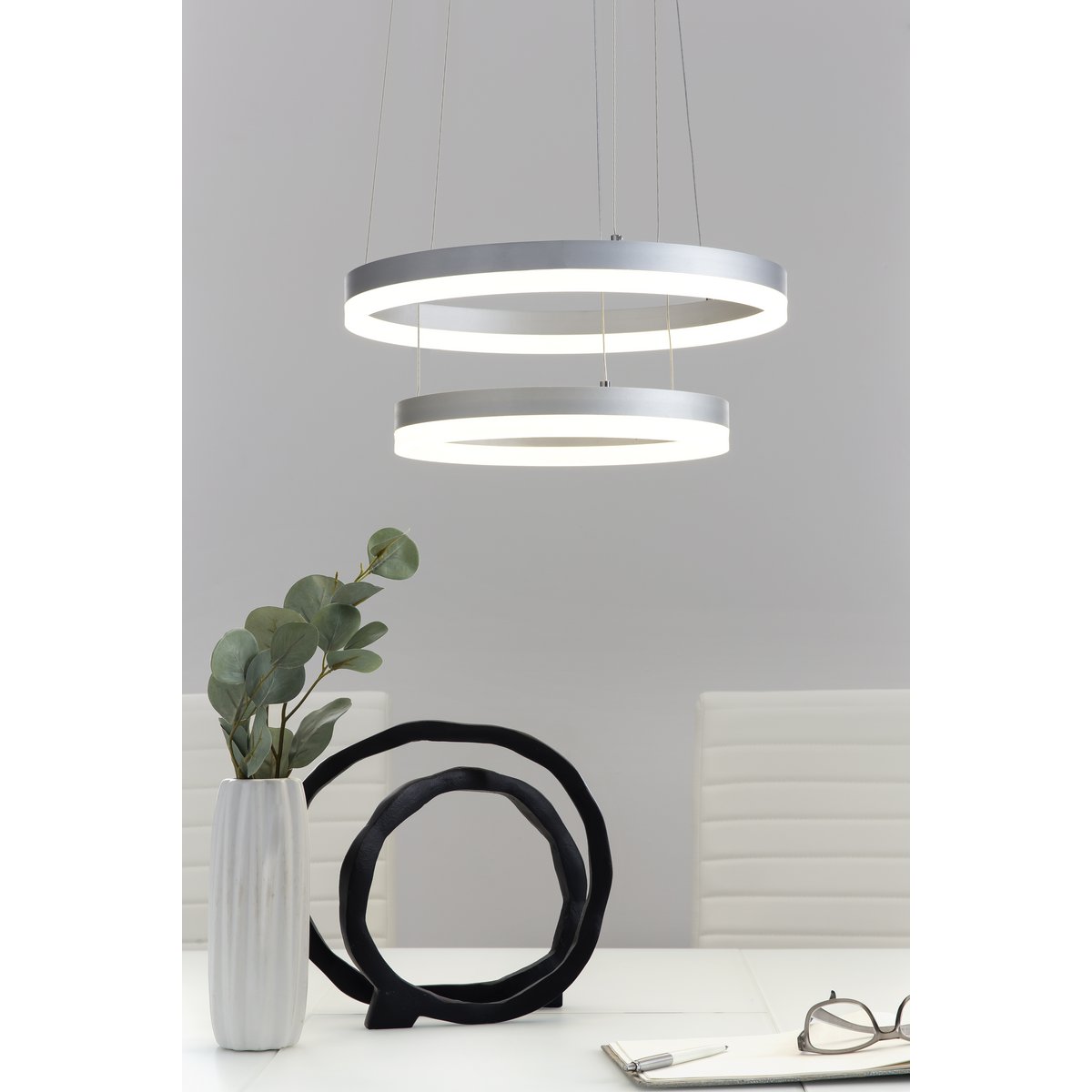 Hanglamp rond Ø 38 cm metaal acryl wit zilver