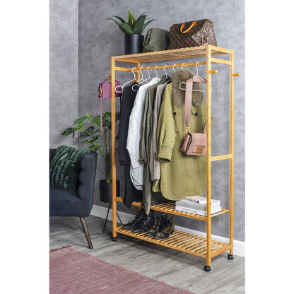 Kledingrek bamboe 113x165 cm met wielen
