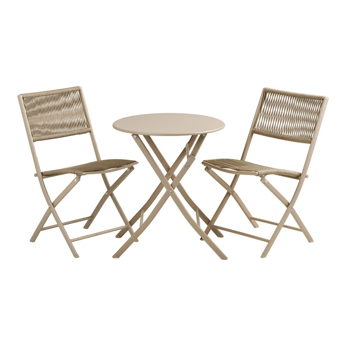 Arcas Bistroset, 2 stoelen en 1 tafel, polyester/staal, taupe