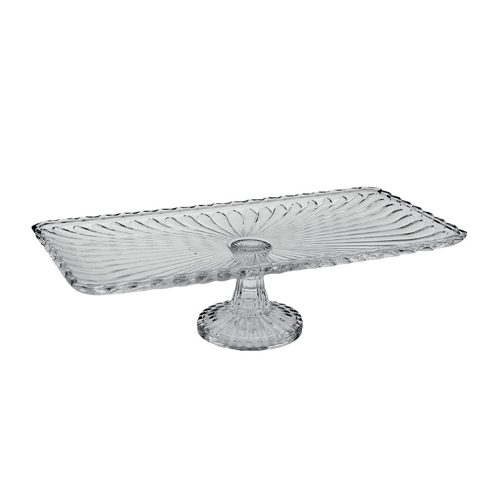 Rechthoekige glazen cake schotel 18,5x18,5x38cm