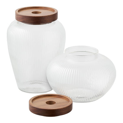 Voorraadpot glas acacia set van 2