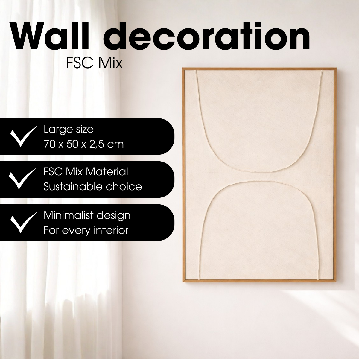 Wanddecoratie 70x50x3.5 cm polyester beige