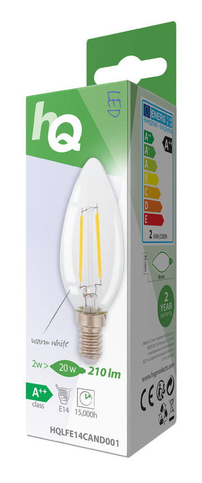 Hq Hqlfe14Cand001 Led Retro Filament Lamp E14 Kaars 2 W 210 Lm 2700 K
