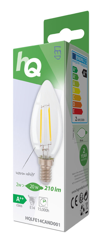 Hq Hqlfe14Cand001 Led Retro Filament Lamp E14 Kaars 2 W 210 Lm 2700 K