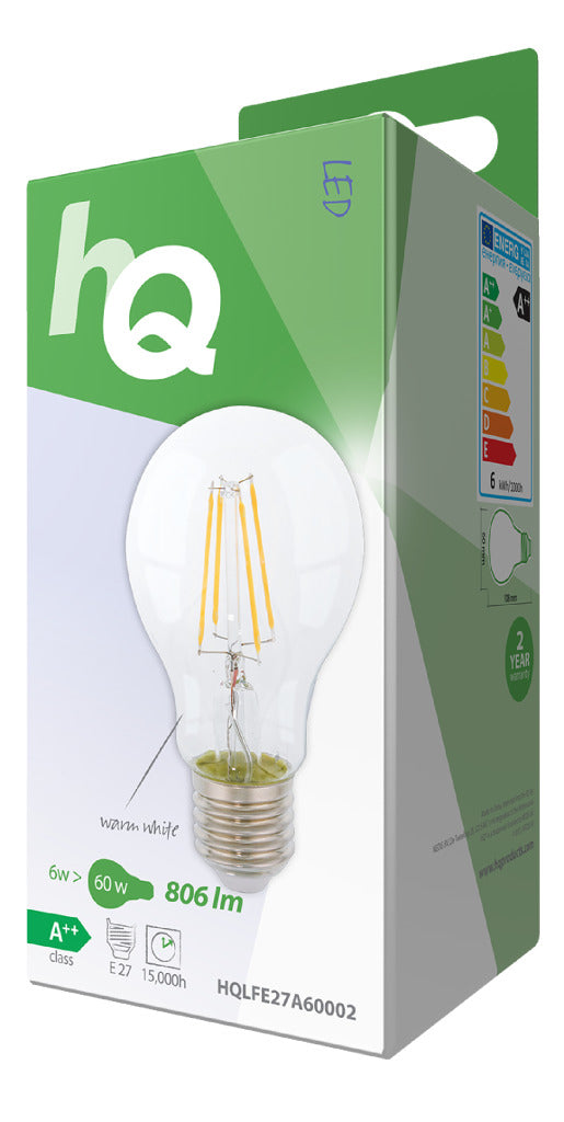 Hq Hqlfe27A60002 Led Retro Filament Lamp E27 A60 6 W 806 Lm 2700 K