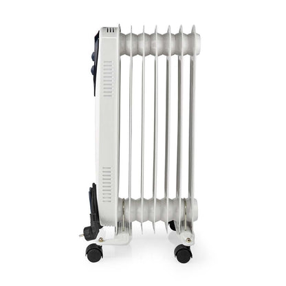 Nedis Htoi30Wt7 Mobiele Olieradiator 600 / 900 / 1500 W 7 Vinnen Instelbare Thermostaat 3 Warmte Standen Omvalpreventie Wit
