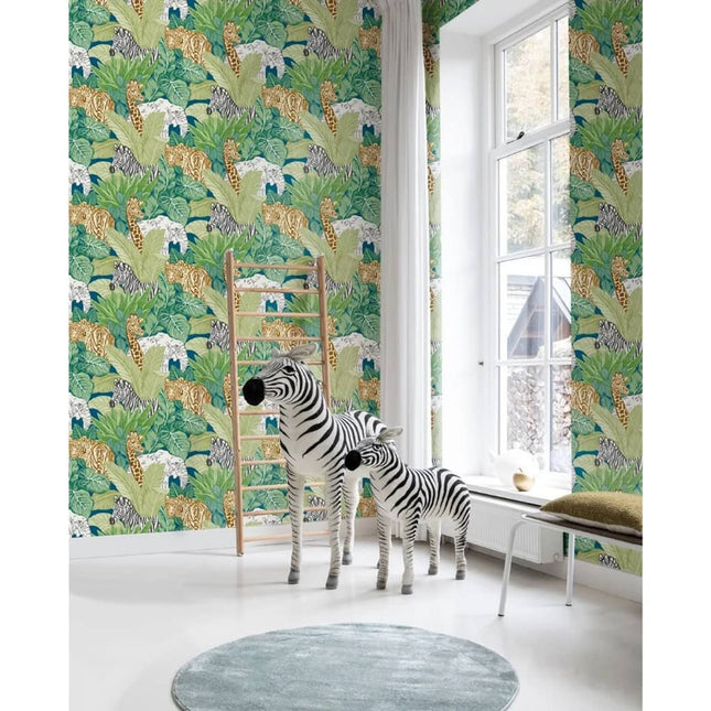 Noordwand Behang Good Vibes Jungle Animals Groen en zwart