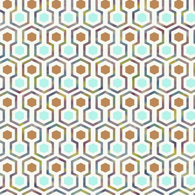 Noordwand Behang Good Vibes Hexagon Pattern Groen en oranje