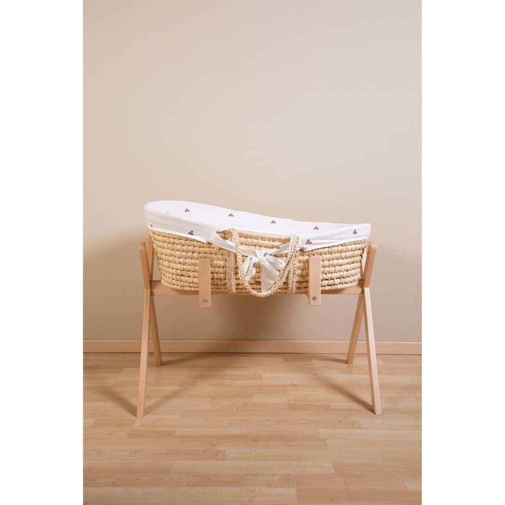 Childhome Mozesmand Met Matras En Hoes Naturel En Hartjesprint natural hearts