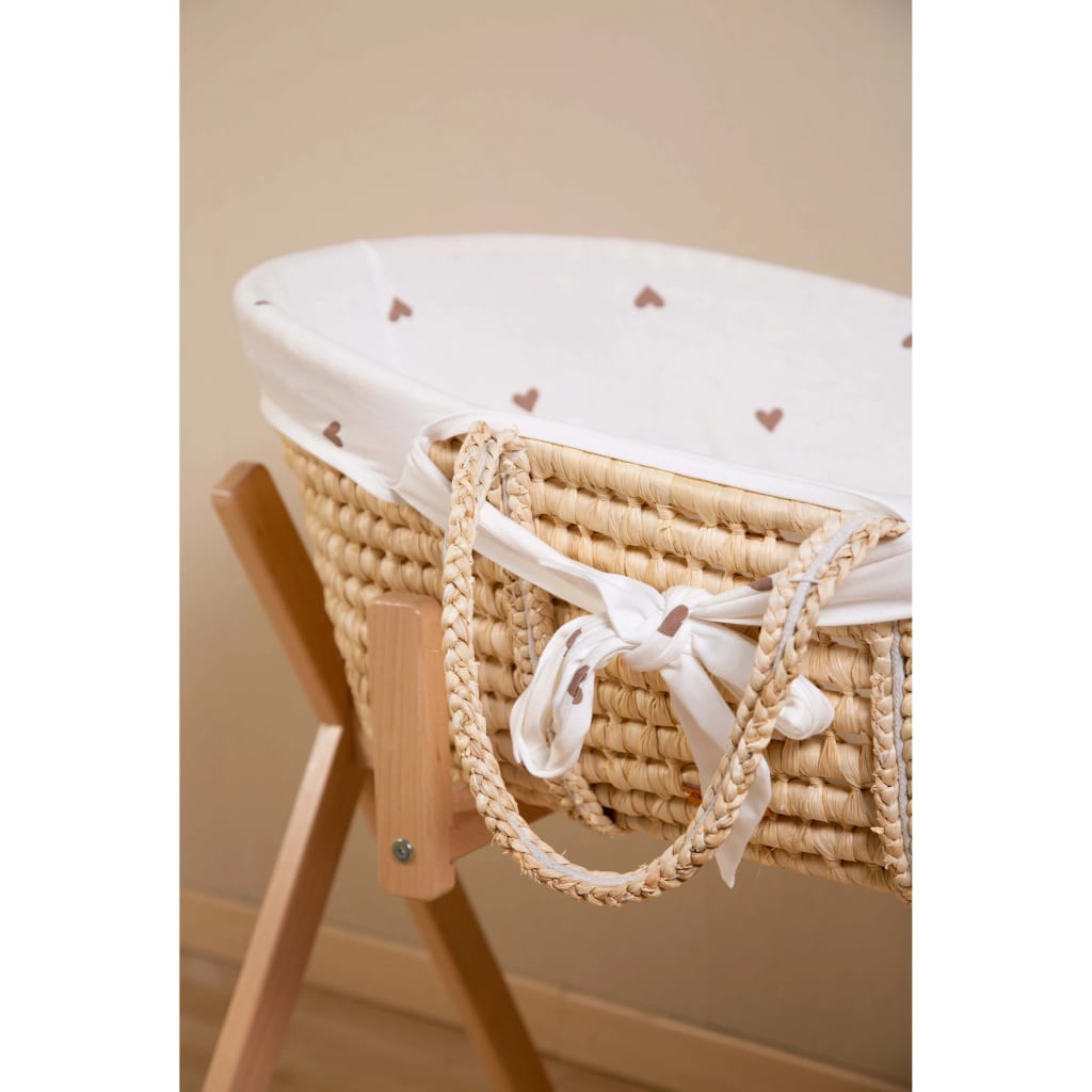 Childhome Mozesmand Met Matras En Hoes Naturel En Hartjesprint natural hearts
