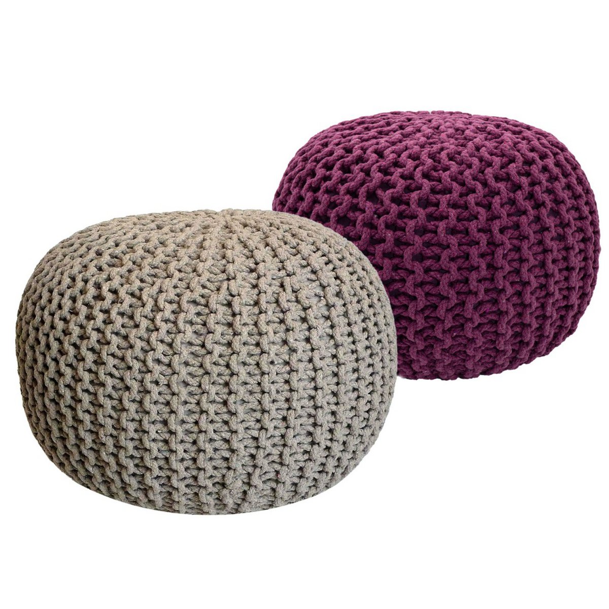 Poef set 2 stuks Ø55x37 cm grofgebreid