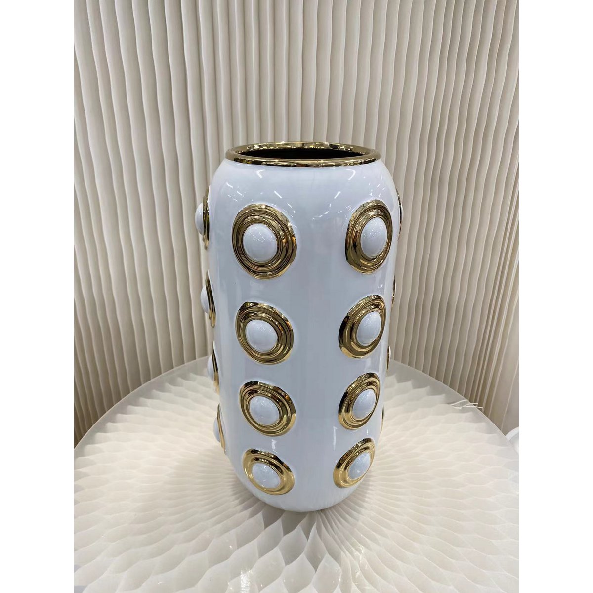 Vaas 37 cm goud wit zilver keramiek