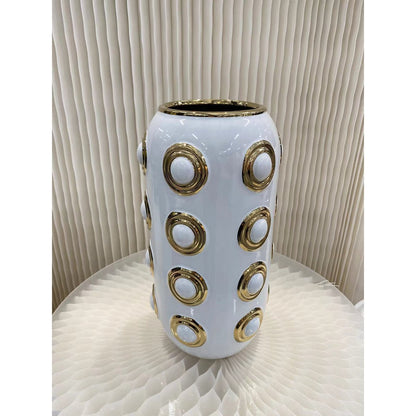 Vaas 37 cm goud wit zilver keramiek