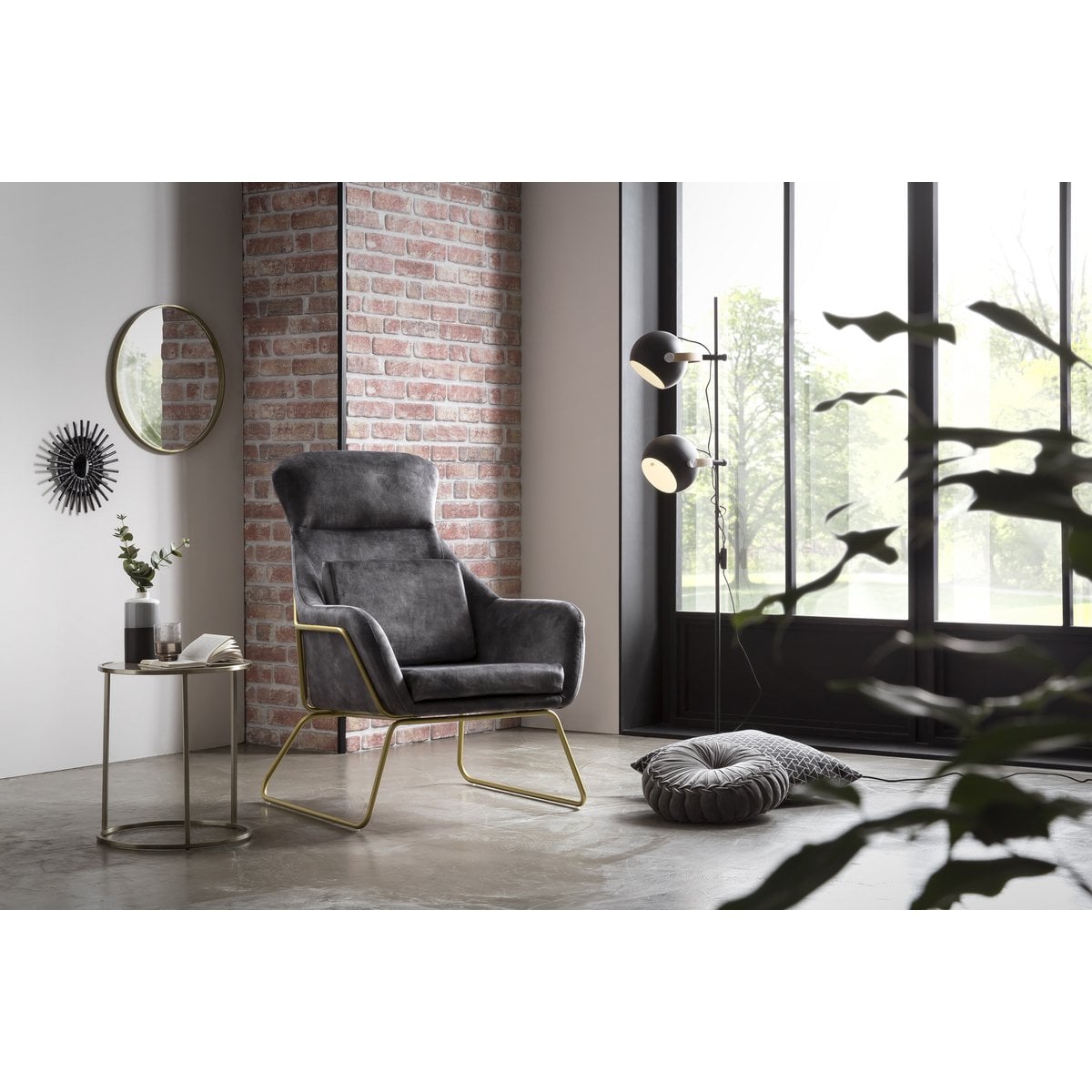 Grey velvet lounge chair