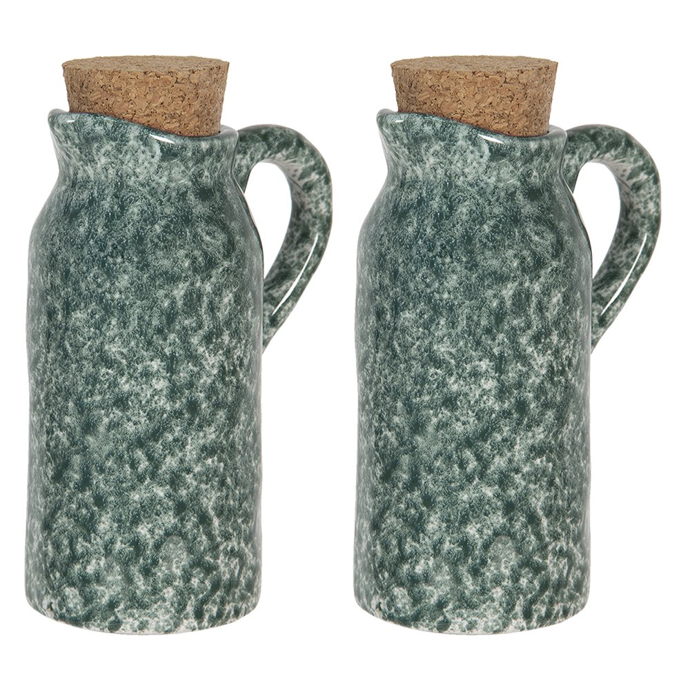 Oil and Vinegar Dispenser Set of 2 Green, Ceramic 8x6x14 cm