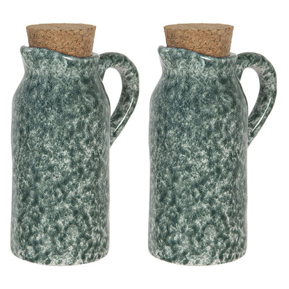 Oil and Vinegar Dispenser Set of 2 Green, Ceramic 8x6x14 cm